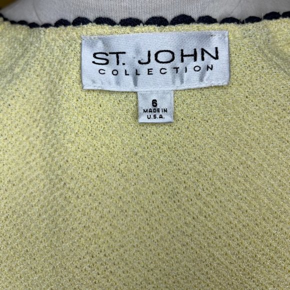 St. John Collection Knit Zip Jacket, Butter Yellow w/ Navy Ric Rac Trim , Size 6 - Picture 3 of 10